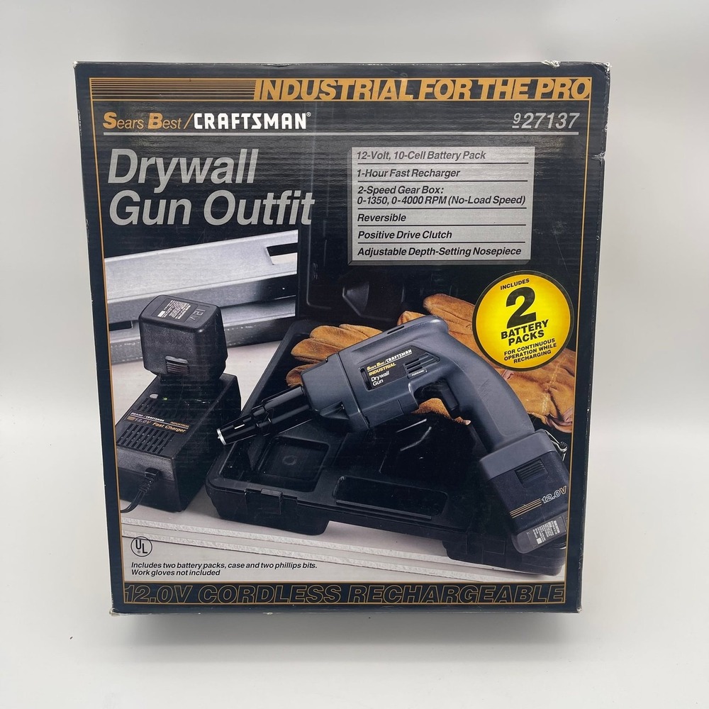 Vintage Sears Best Craftsman Industrial 12V Cordless Drywall Gun Outfit 927137 N